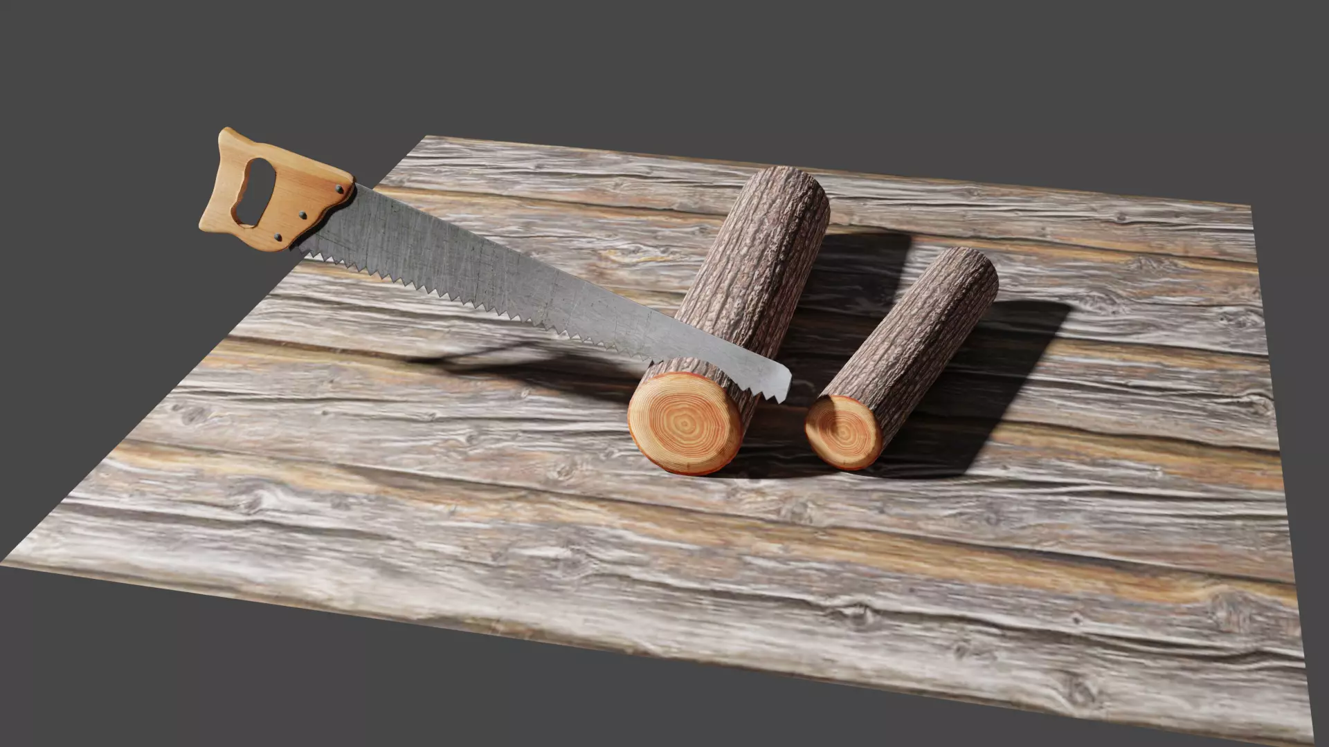 Handsaw and Wood Logs Low-poly 3D model_0