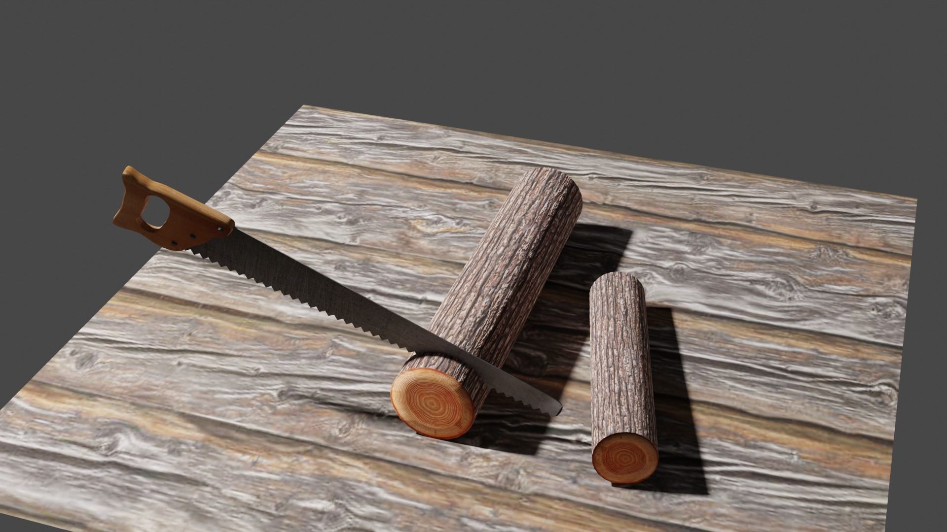 Handsaw and Wood Logs Low-poly 3D model_4