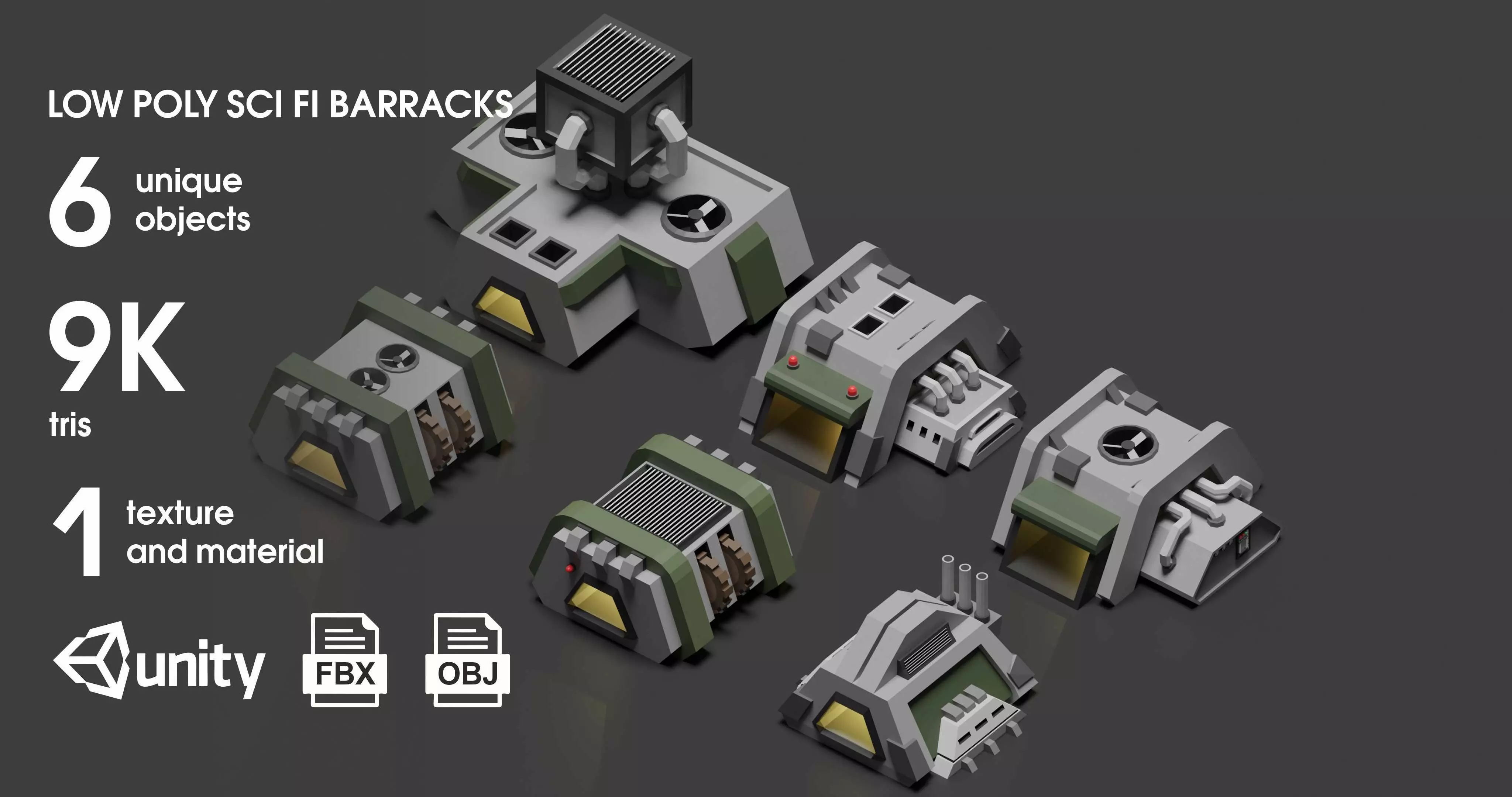 Low Poly Sci-Fi Barracks Low-poly 3D model