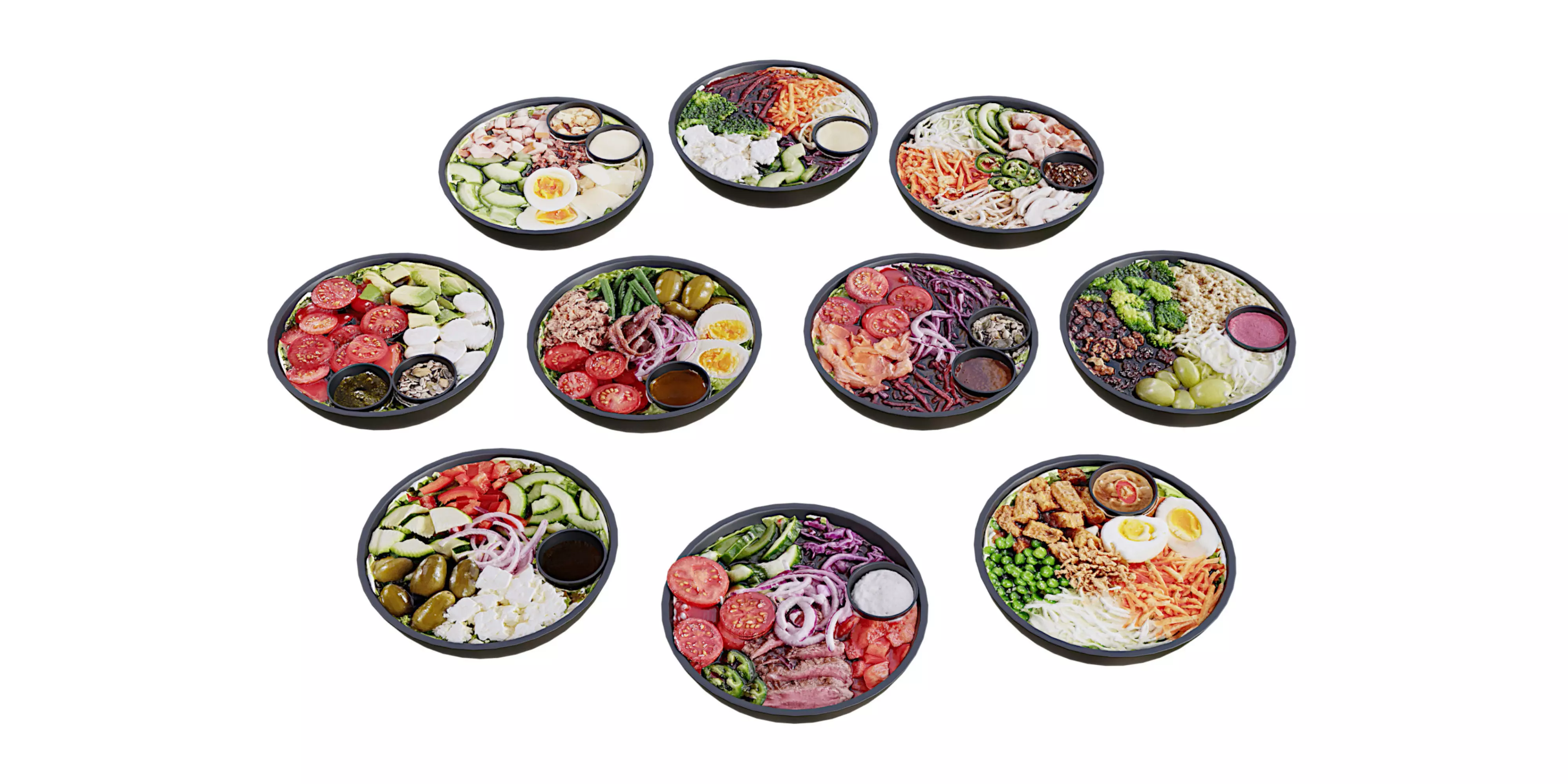 Bowls of mixed salads 2 3D model_0