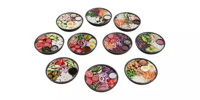 Bowls of mixed salads 2