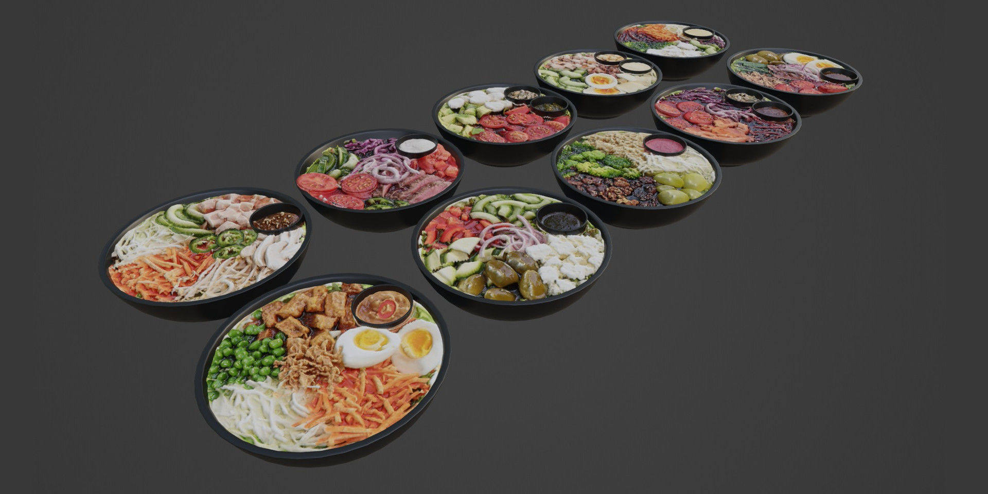 Bowls of mixed salads 2 3D model_3