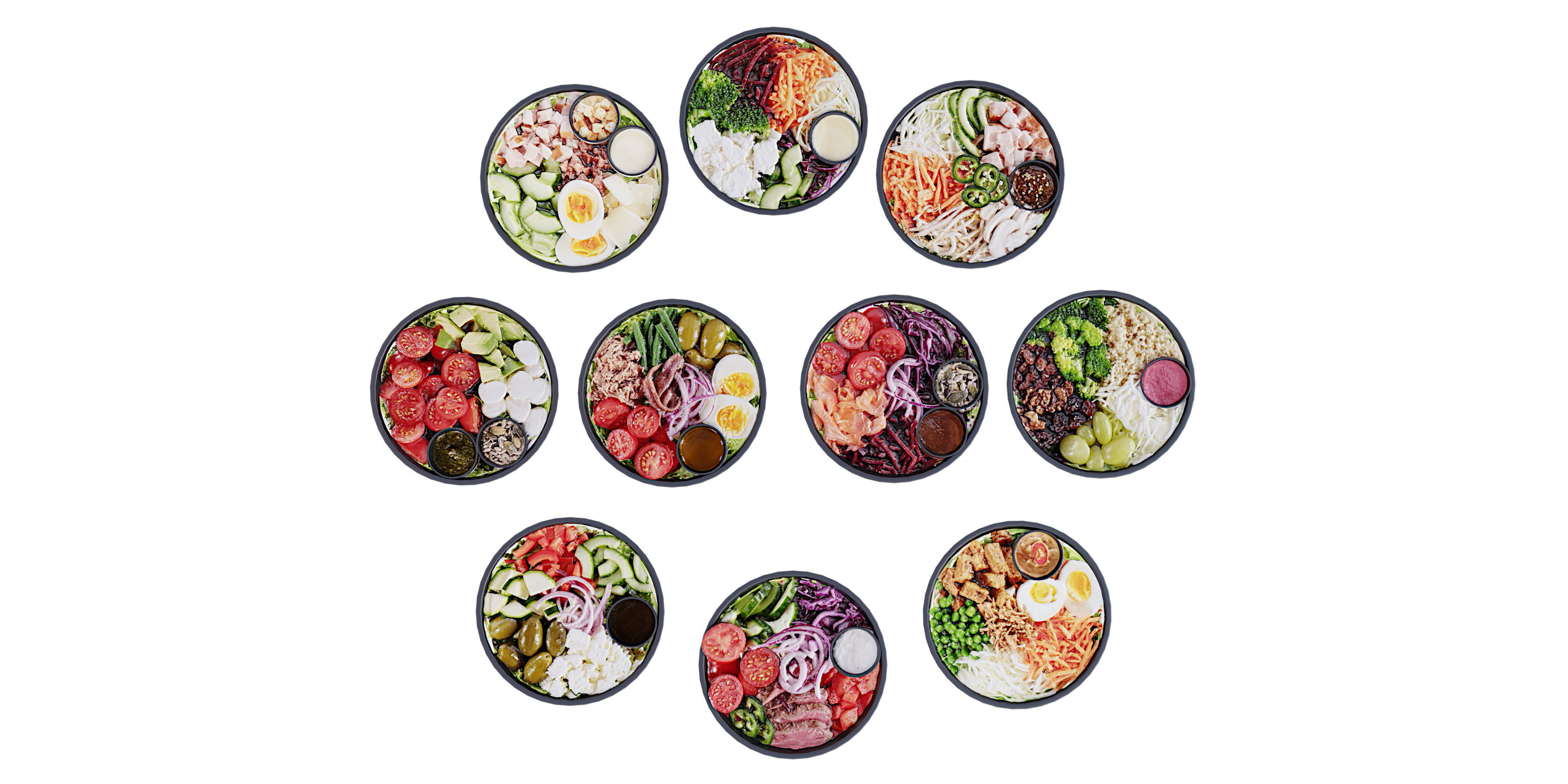 Bowls of mixed salads 2 3D model_1