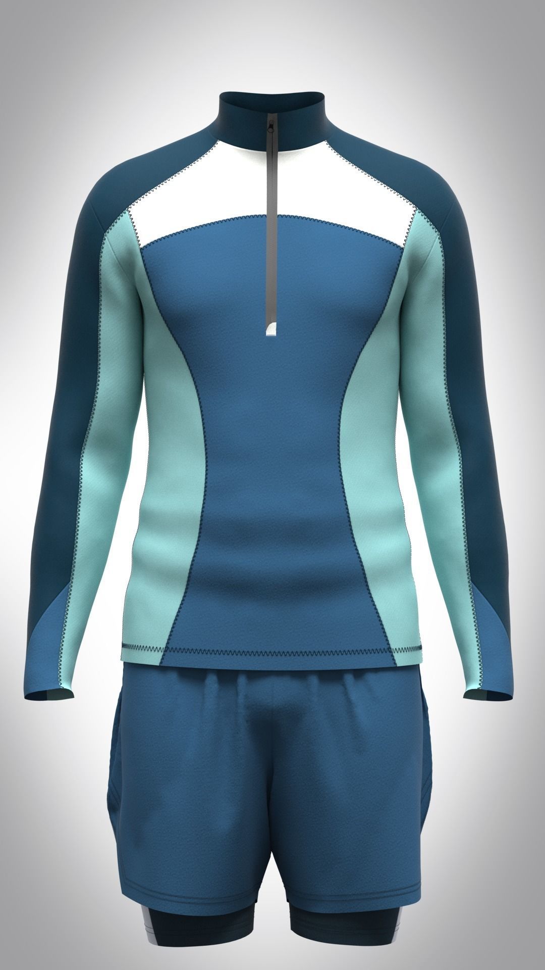 Mens Sportswear with raglan shirt and shorts Low-poly 3D model_1