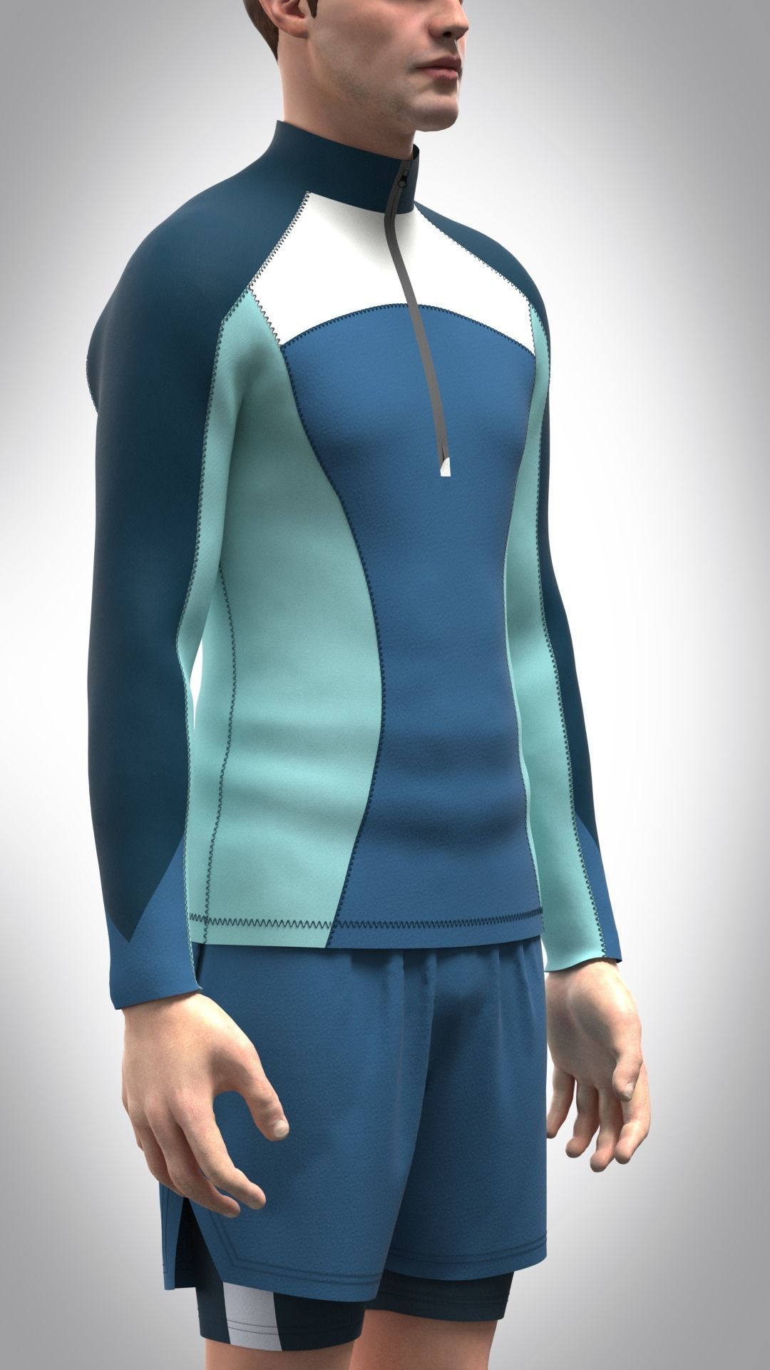 Mens Sportswear with raglan shirt and shorts Low-poly 3D model_8