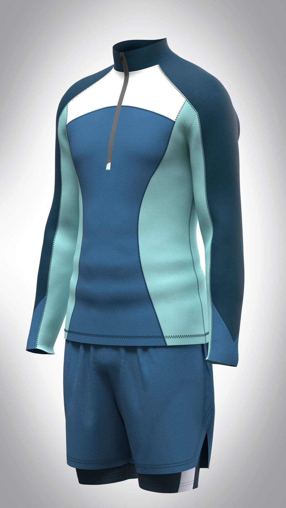 Mens Sportswear with raglan shirt and shorts Low-poly 3D model_5