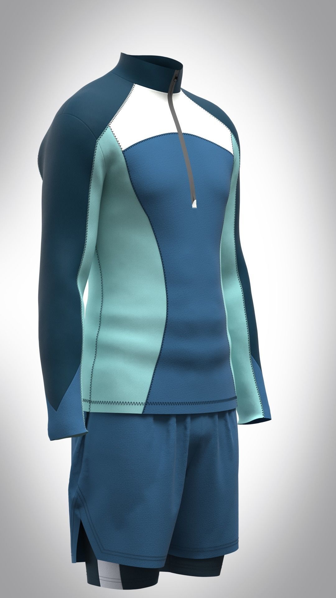 Mens Sportswear with raglan shirt and shorts Low-poly 3D model_6