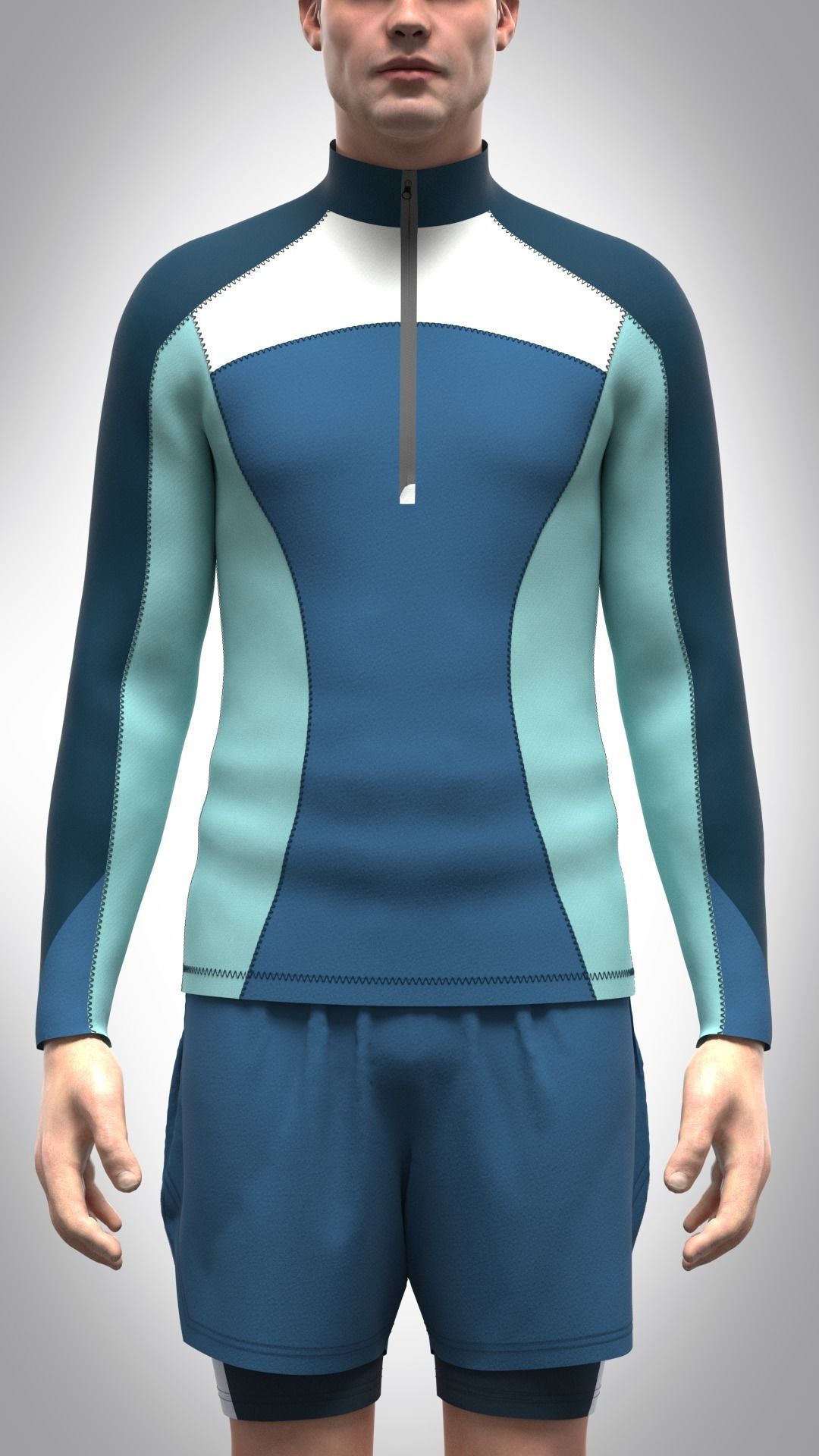 Mens Sportswear with raglan shirt and shorts Low-poly 3D model_3