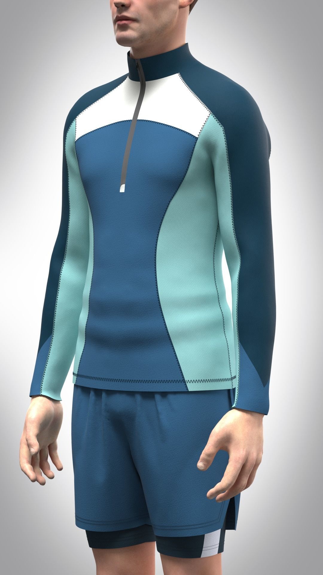 Mens Sportswear with raglan shirt and shorts Low-poly 3D model_2