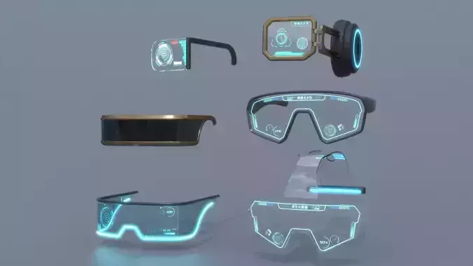  Sci fi glasses goggles and helmet pack x6 3D Model Collection