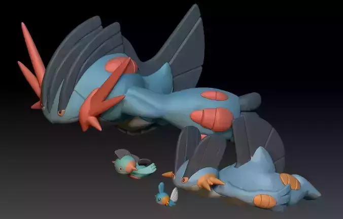 Pokemon Mudkip Marshtomp Swampert Mega Evolution 3D print model