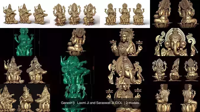 Ganesh ji   Laxmi Ji and Saraswati Ji IDOL 