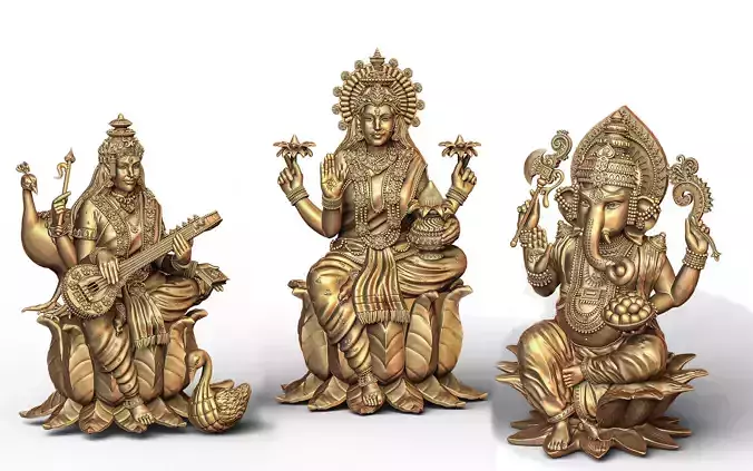 Ganesh ji   Laxmi Ji and Saraswati Ji IDOL  3D Model Collection