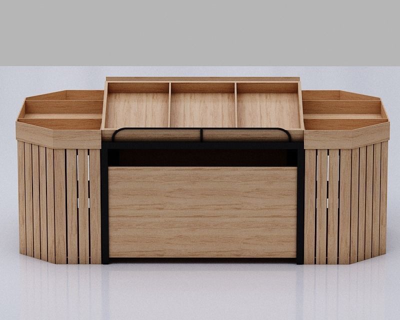 Stall model wooden counter with shelves and drawers Low-poly 3D model_1