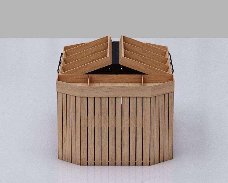 Stall model wooden counter with shelves and drawers Low-poly 3D model_11
