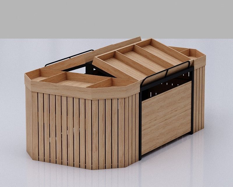 Stall model wooden counter with shelves and drawers Low-poly 3D model_6