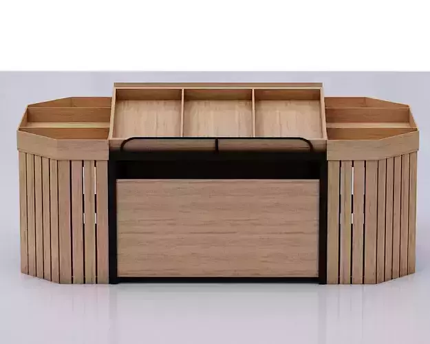Stall model wooden counter with shelves and drawers Low-poly 3D model