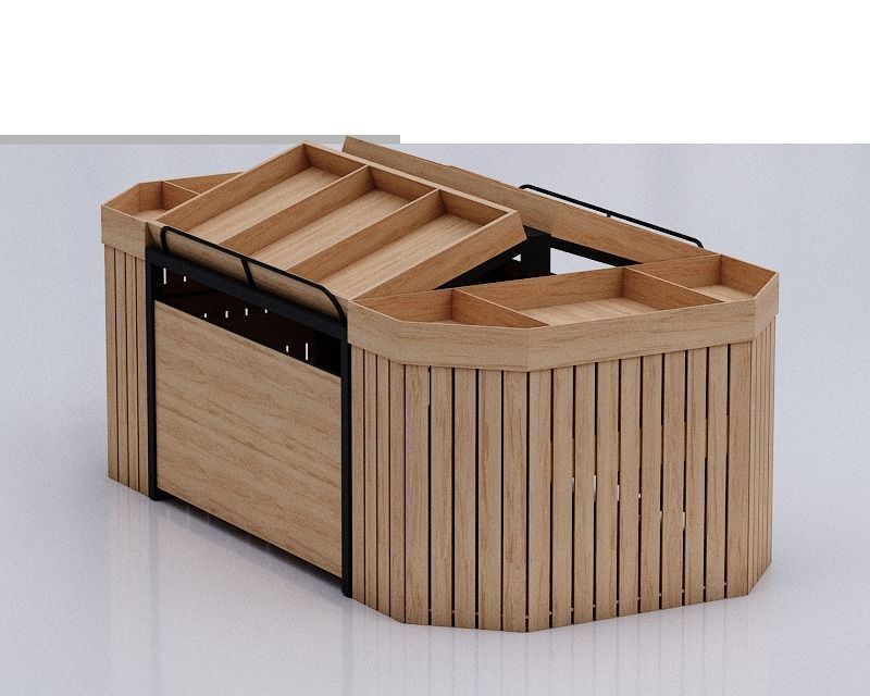 Stall model wooden counter with shelves and drawers Low-poly 3D model_9