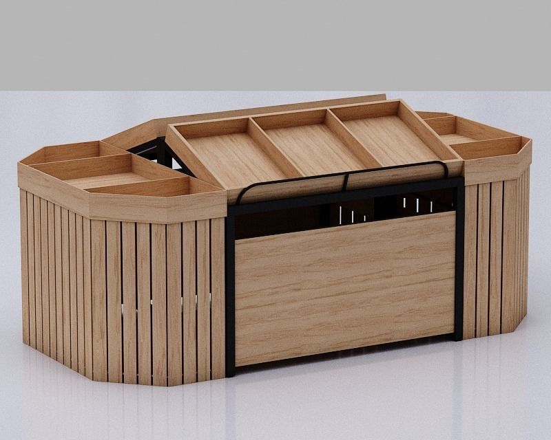 Stall model wooden counter with shelves and drawers Low-poly 3D model_2