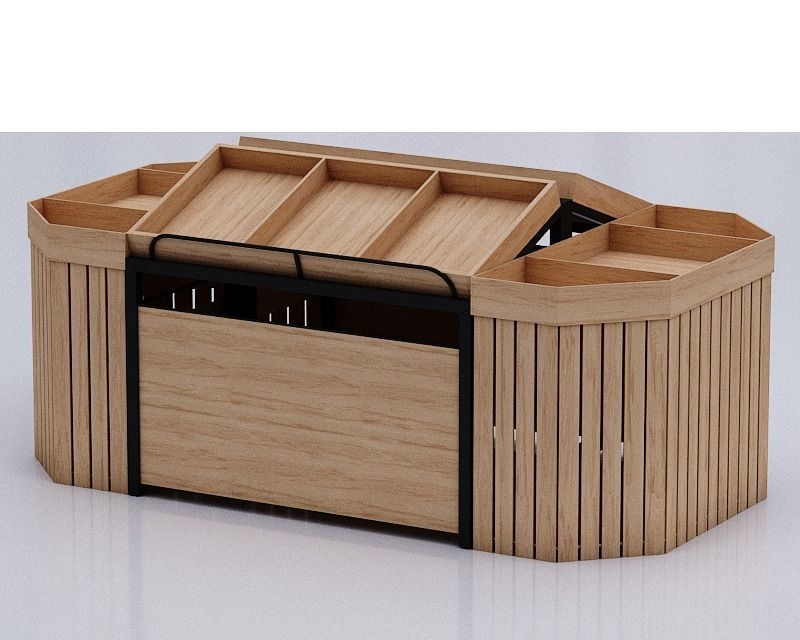 Stall model wooden counter with shelves and drawers Low-poly 3D model_4