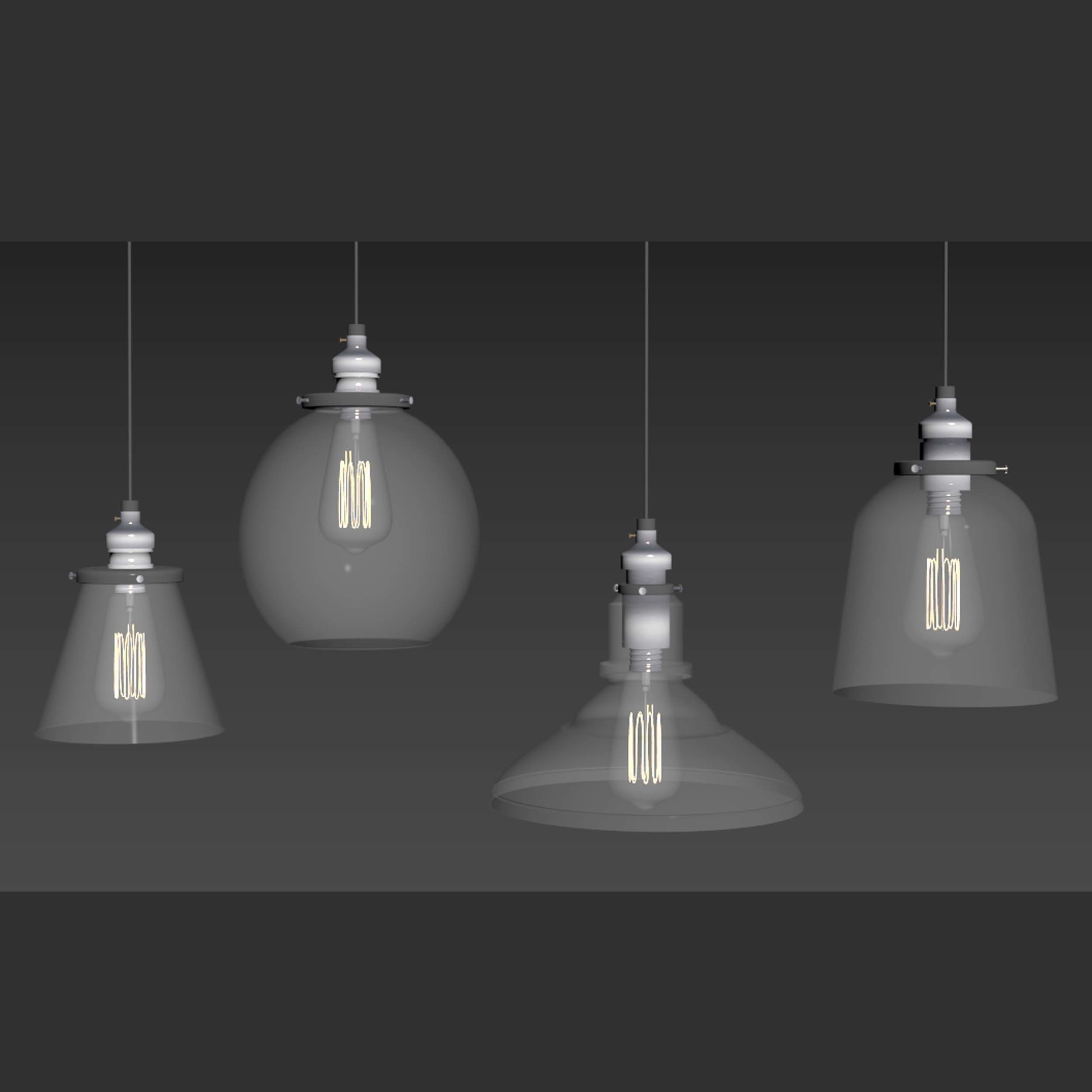 Vintage Glass Hanging Lamp 3D model_2