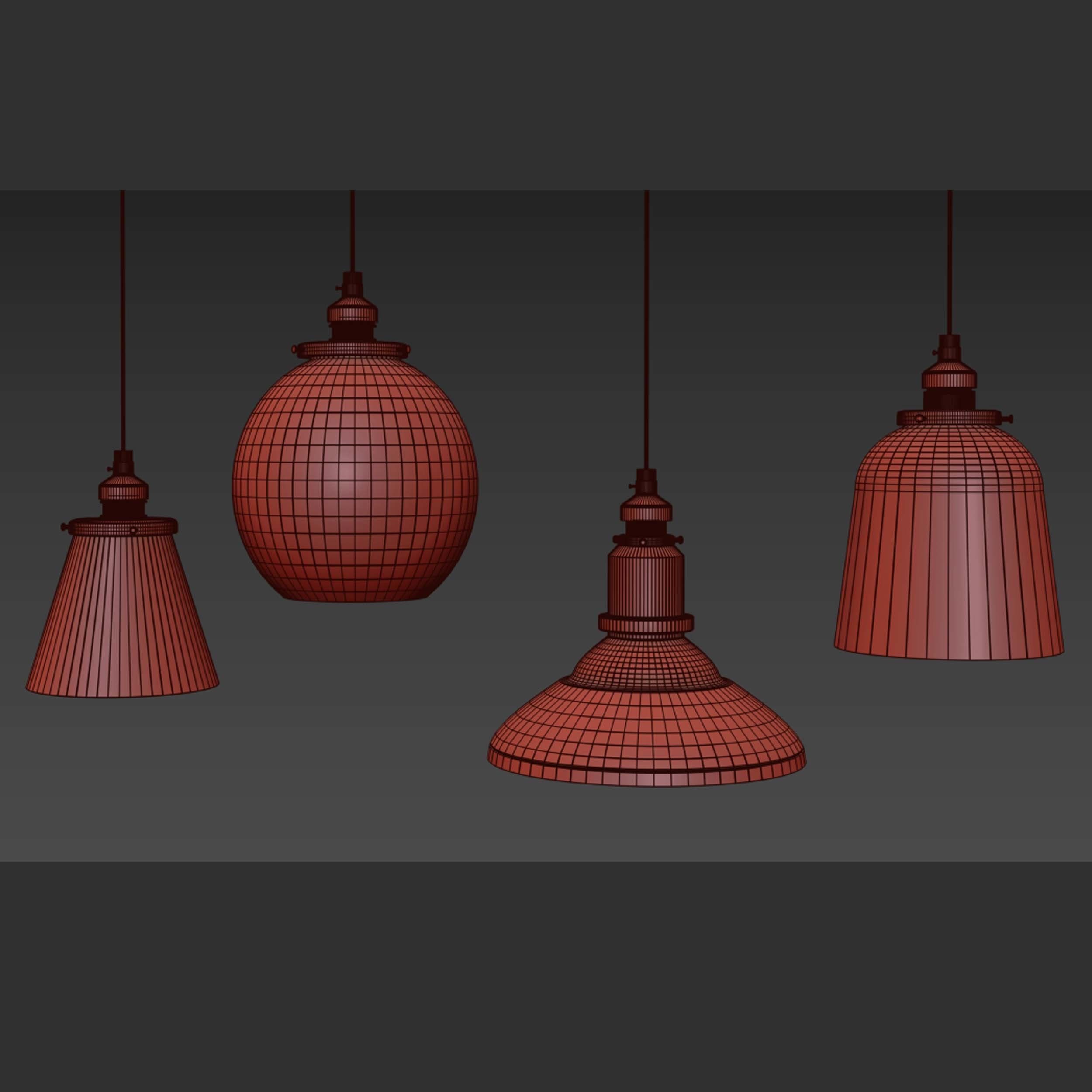 Vintage Glass Hanging Lamp 3D model_3