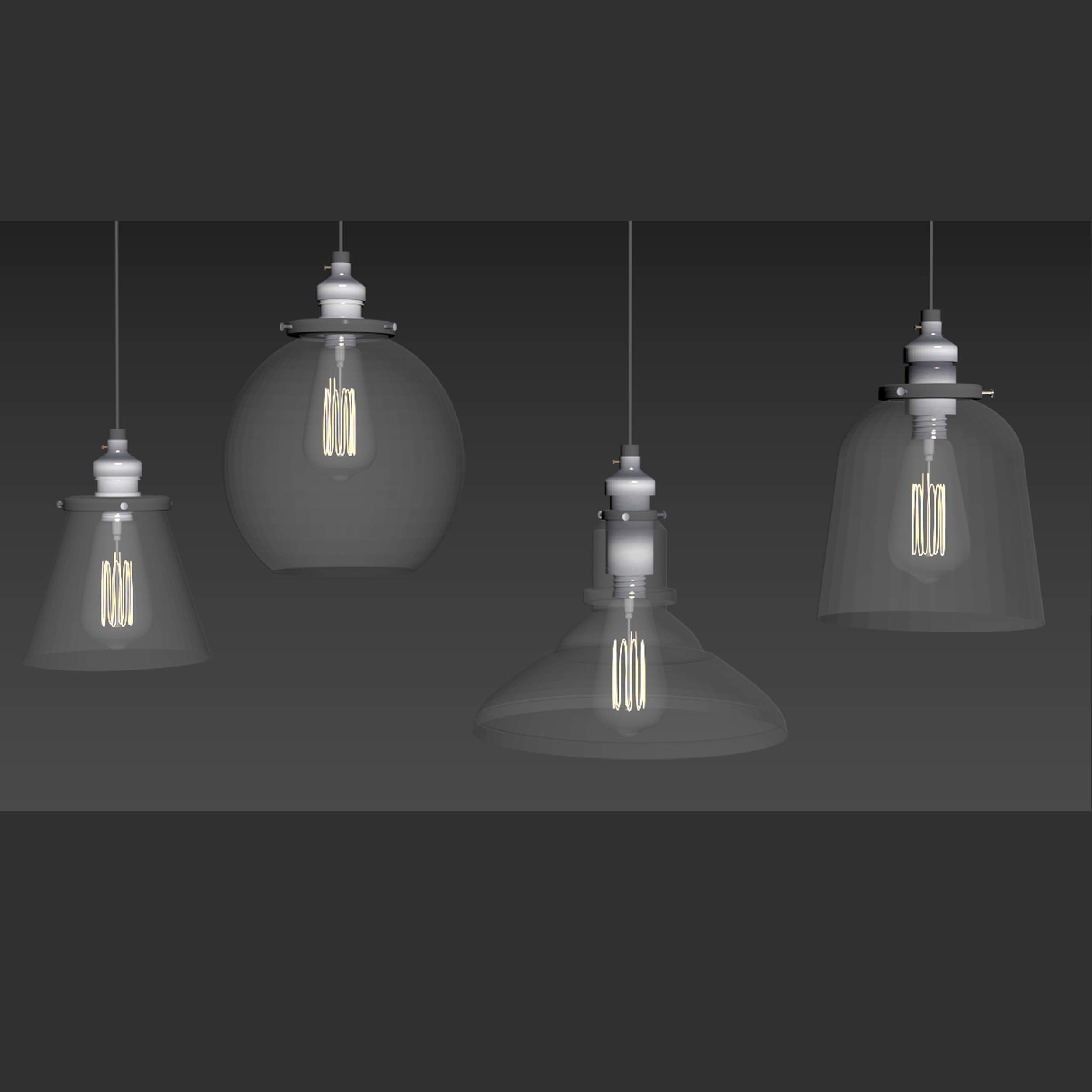 Vintage Glass Hanging Lamp 3D model_10