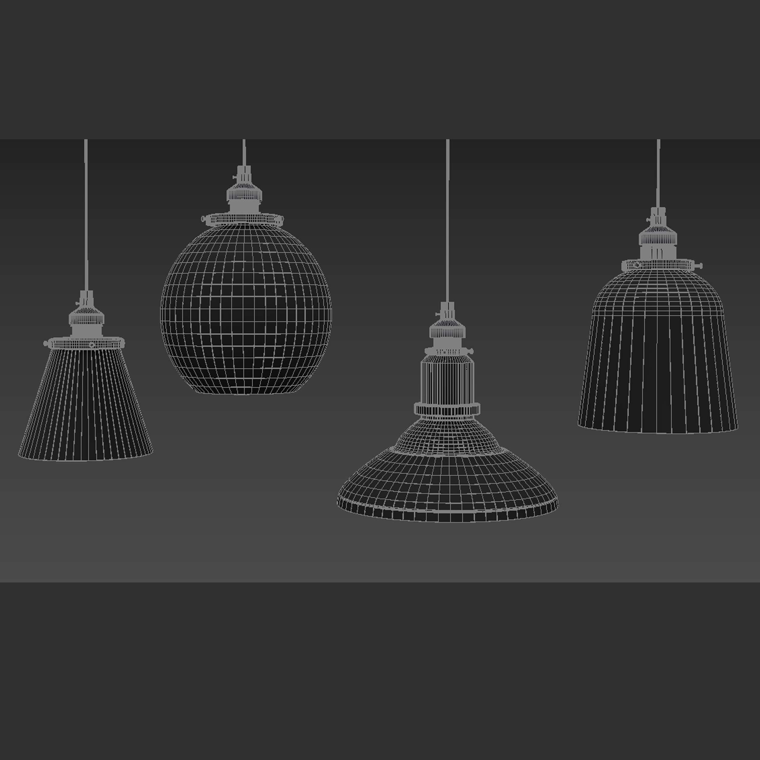 Vintage Glass Hanging Lamp 3D model_5