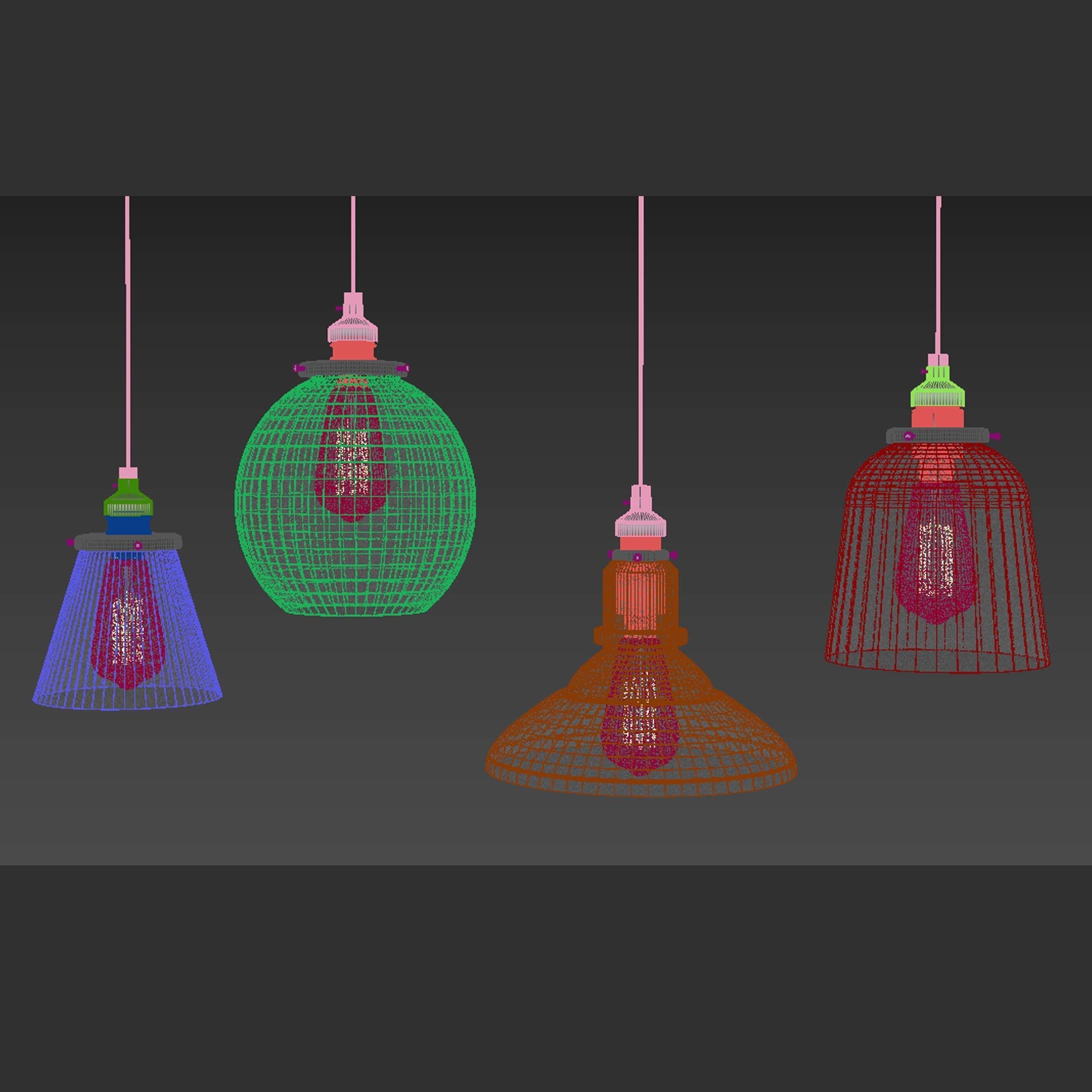 Vintage Glass Hanging Lamp 3D model_4