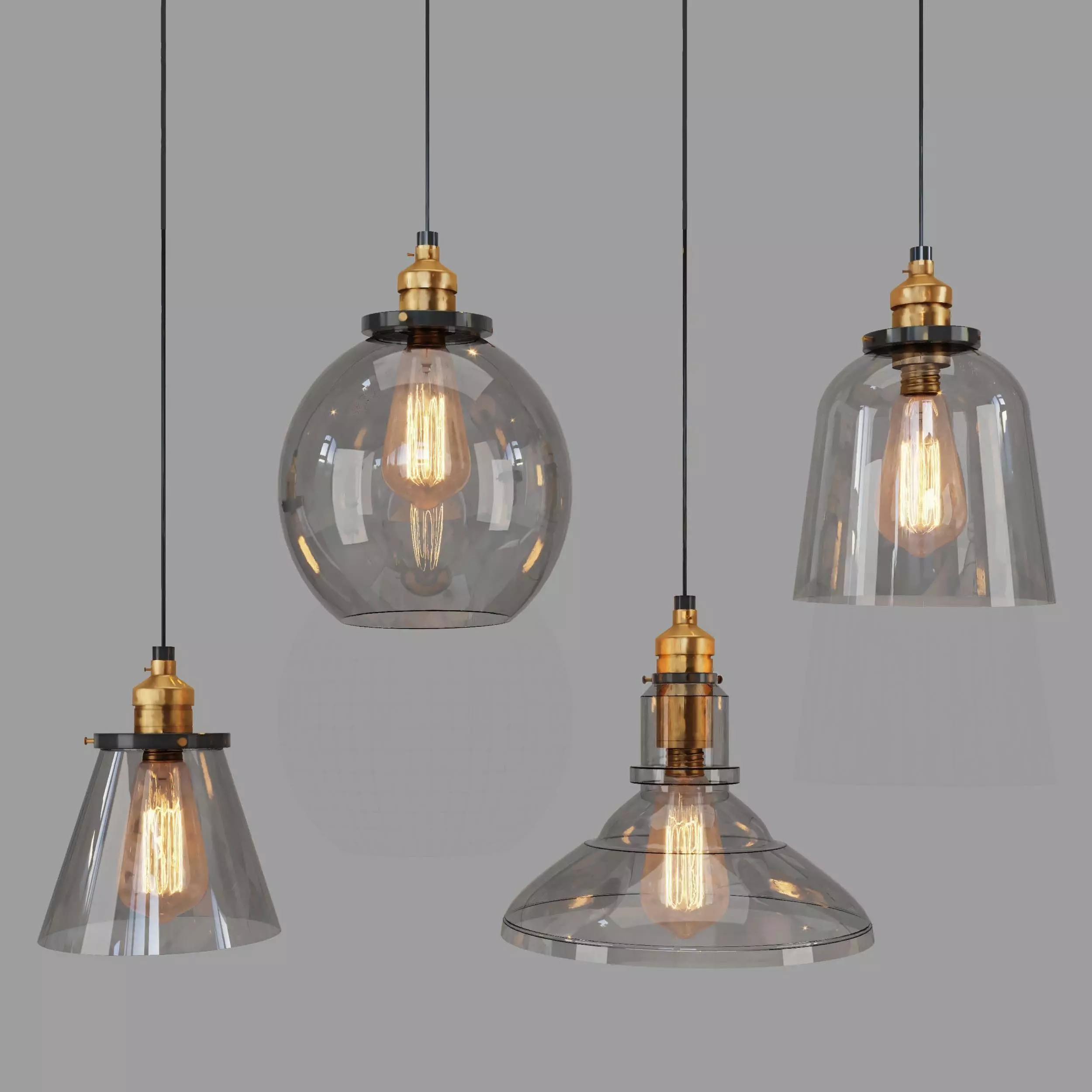 Vintage Glass Hanging Lamp 3D model_0