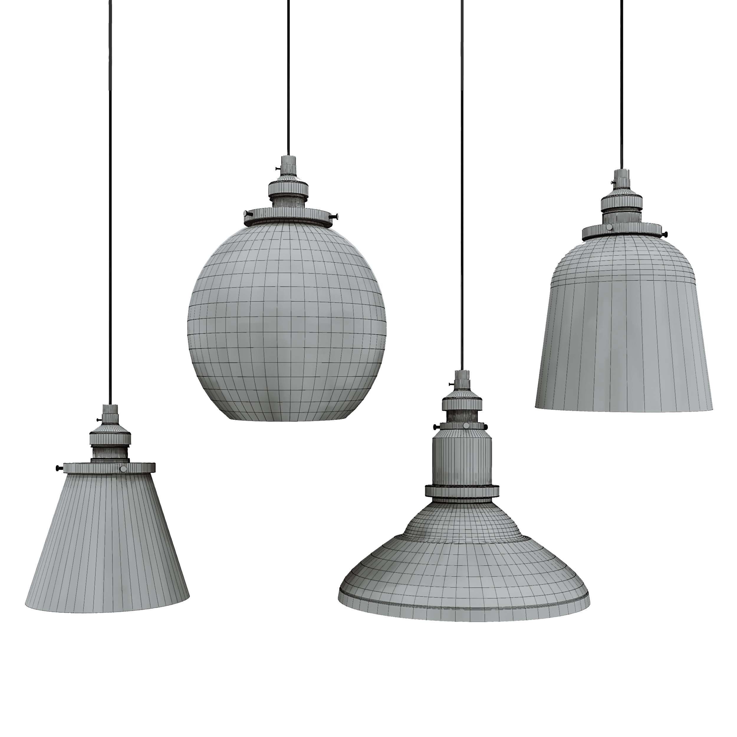 Vintage Glass Hanging Lamp 3D model_1