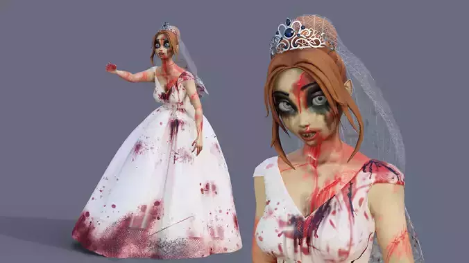 Cartoon Zombie Bride Girl Blender Rigged