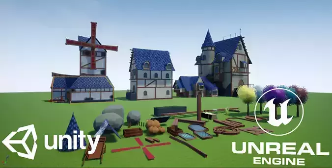 Stylized village packed