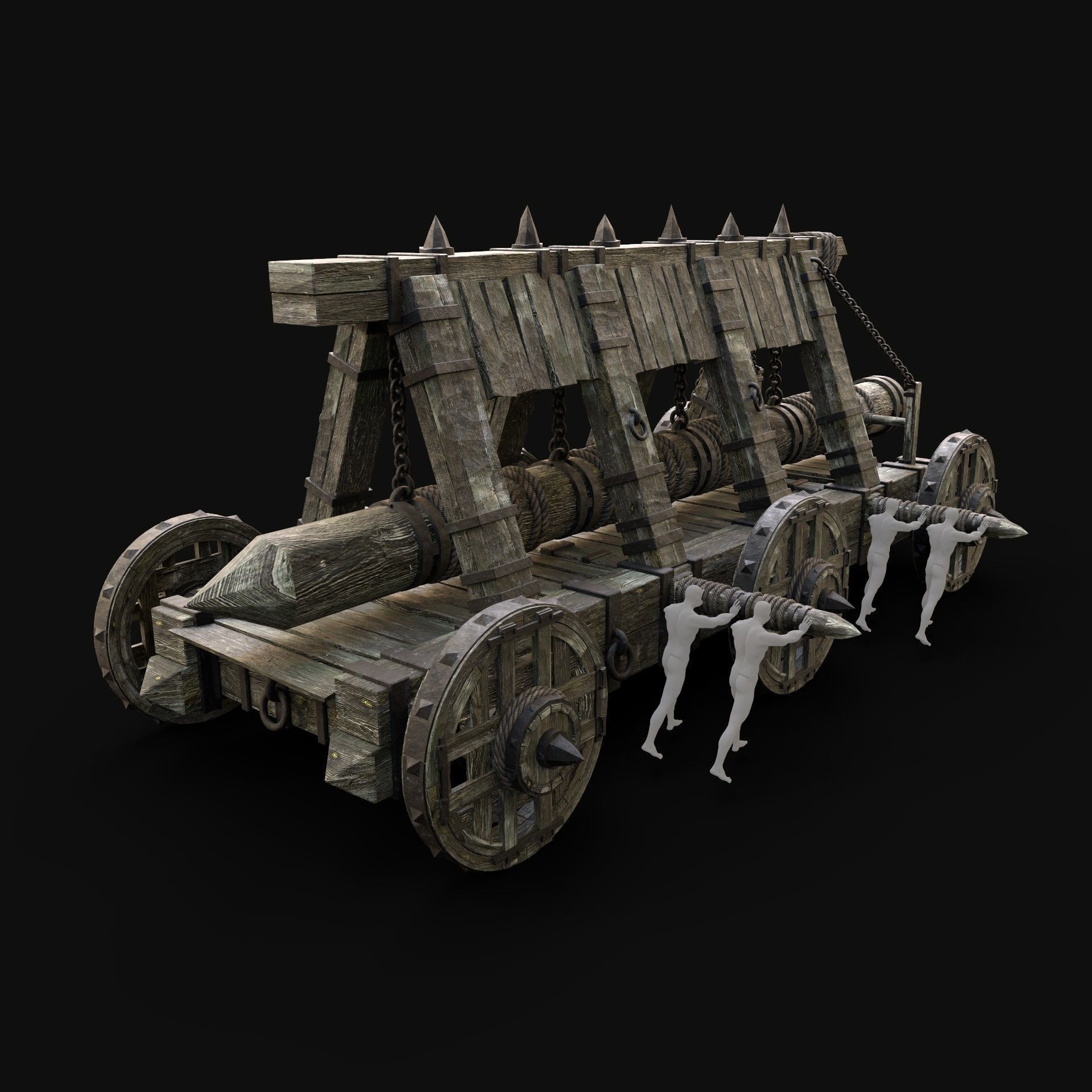WAR MACHINE BATTERING RAM MEDIEVAL SIEGE ENGINE WAR BATTLE Low-poly 3D model_3