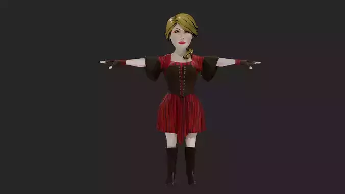 Western Bar Girl Rigged Character With 14 Animations Low-poly 3D model