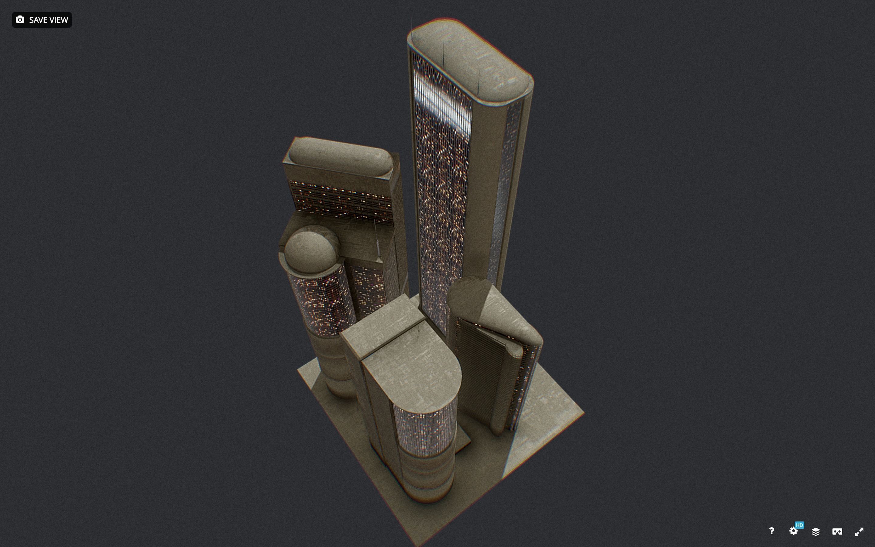 Low Poly Futuristic Sci-fi Skyscraper City Block Low-poly 3D model_13