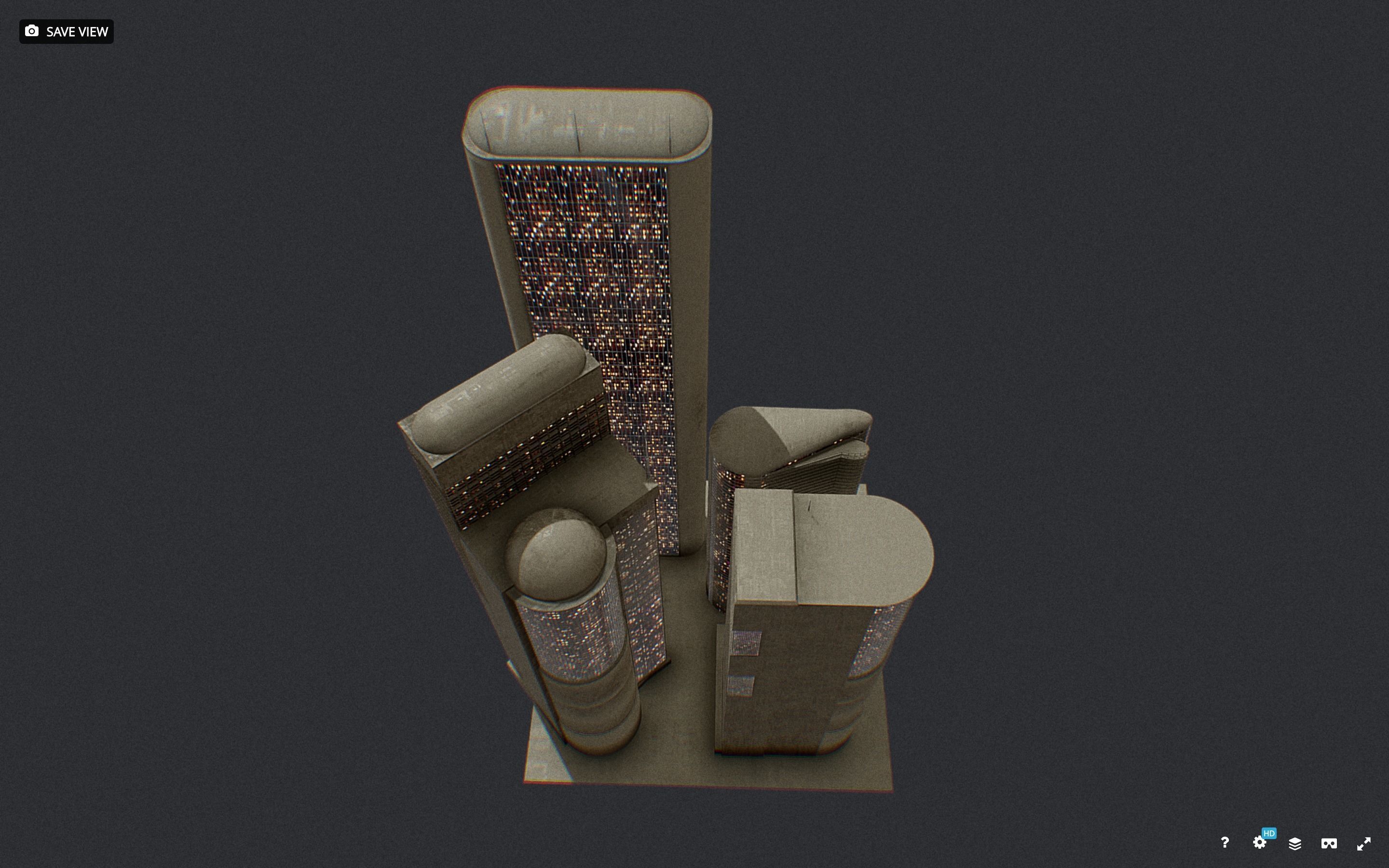 Low Poly Futuristic Sci-fi Skyscraper City Block Low-poly 3D model_12