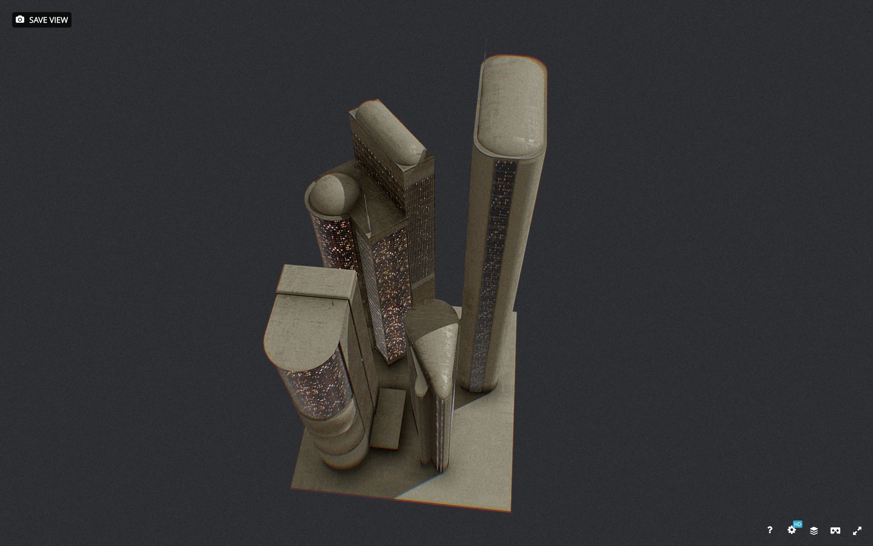 Low Poly Futuristic Sci-fi Skyscraper City Block Low-poly 3D model_14