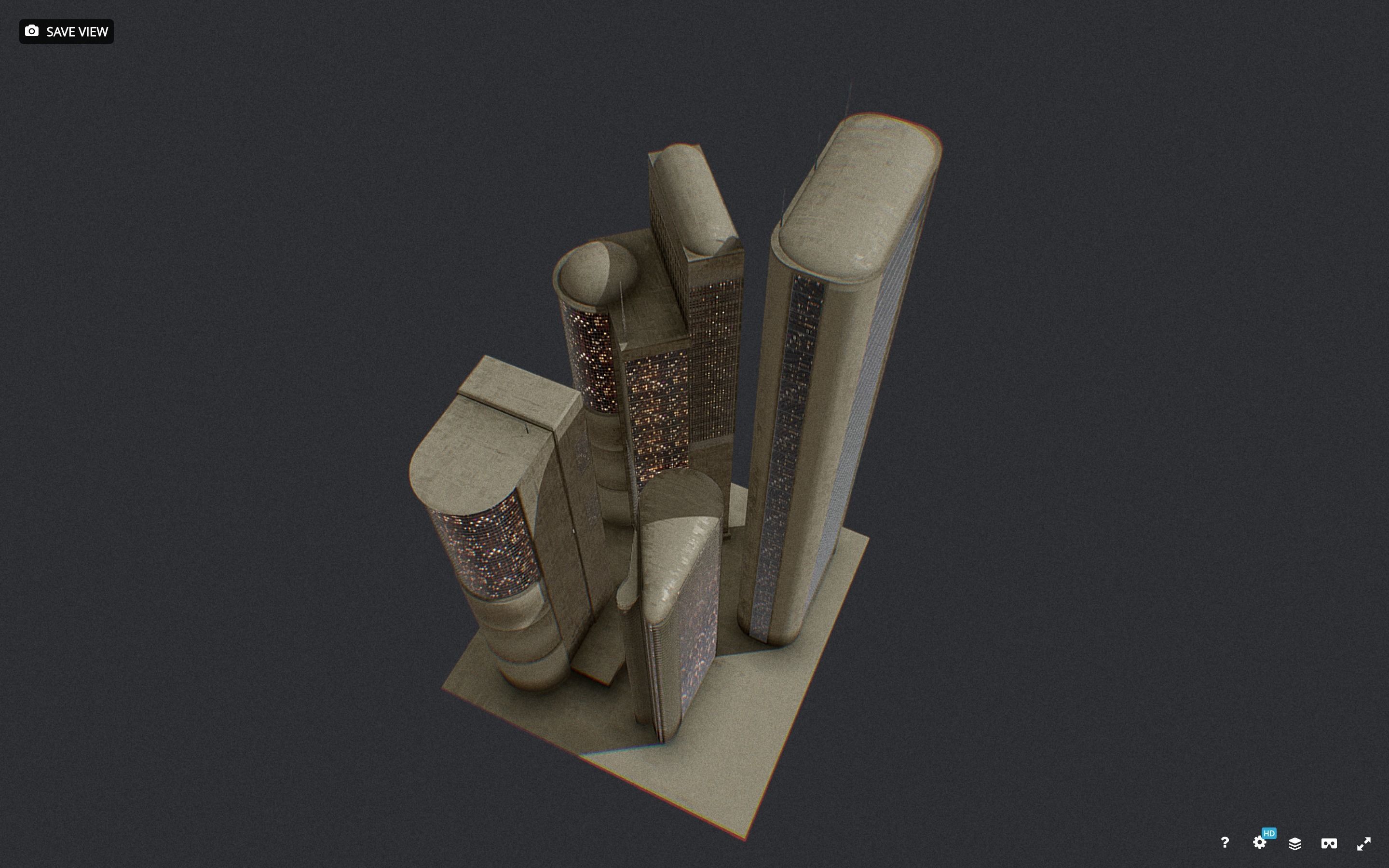 Low Poly Futuristic Sci-fi Skyscraper City Block Low-poly 3D model_15