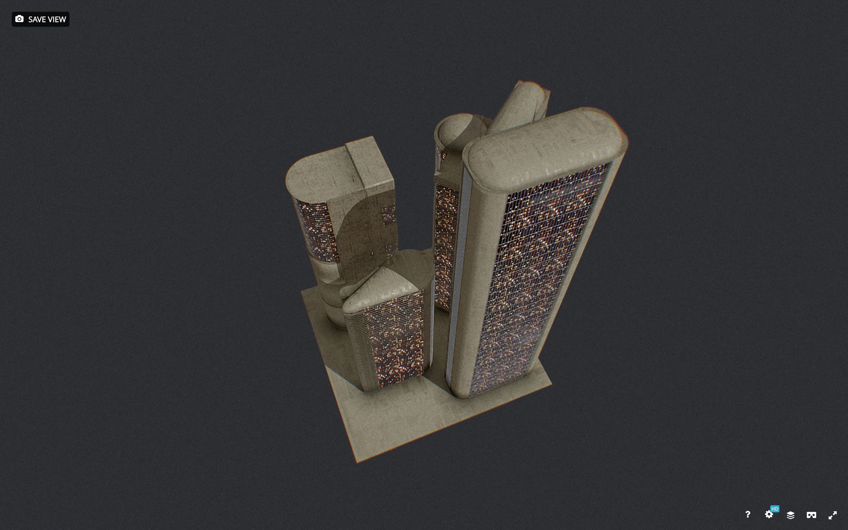 Low Poly Futuristic Sci-fi Skyscraper City Block Low-poly 3D model_9