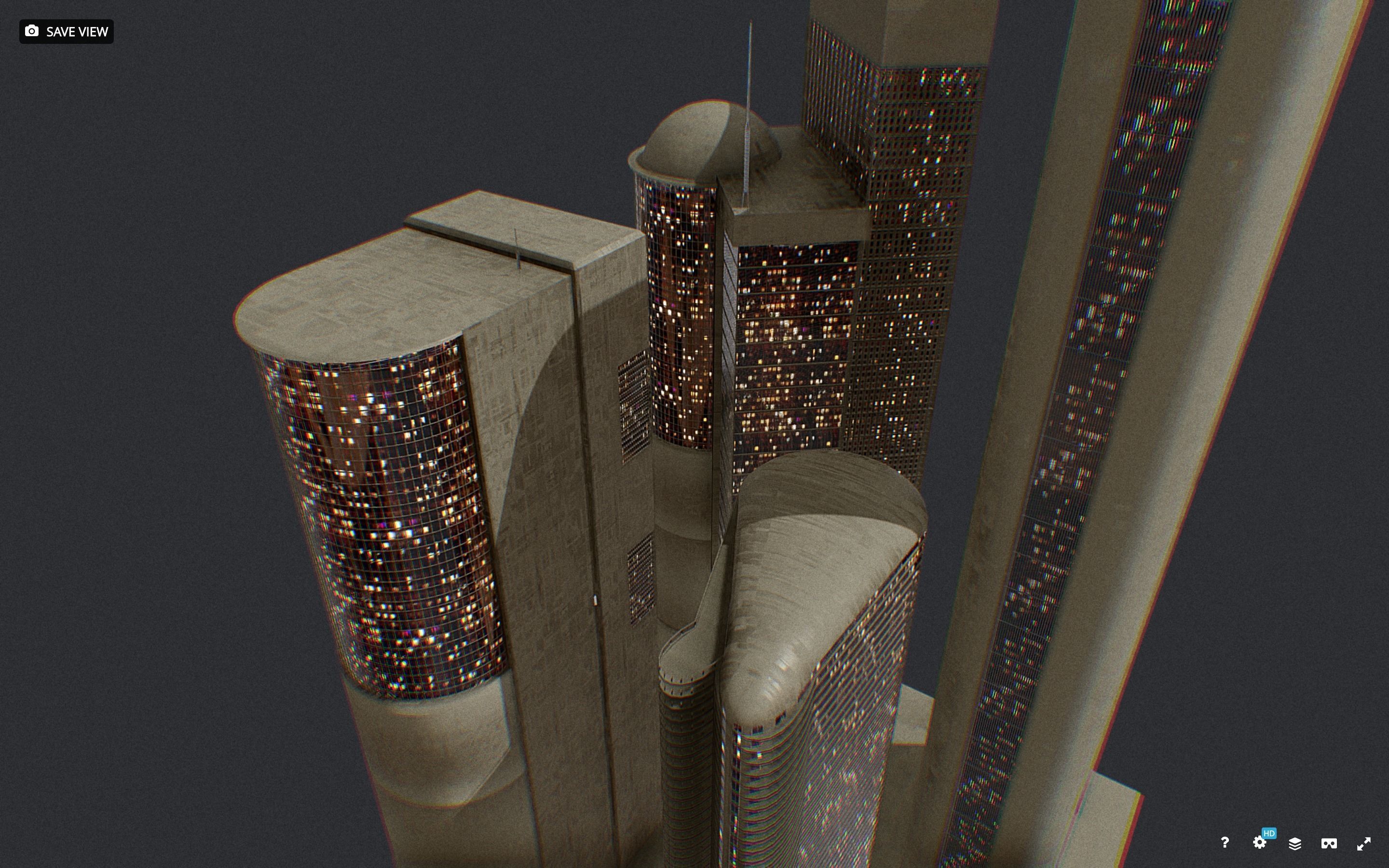 Low Poly Futuristic Sci-fi Skyscraper City Block Low-poly 3D model_3