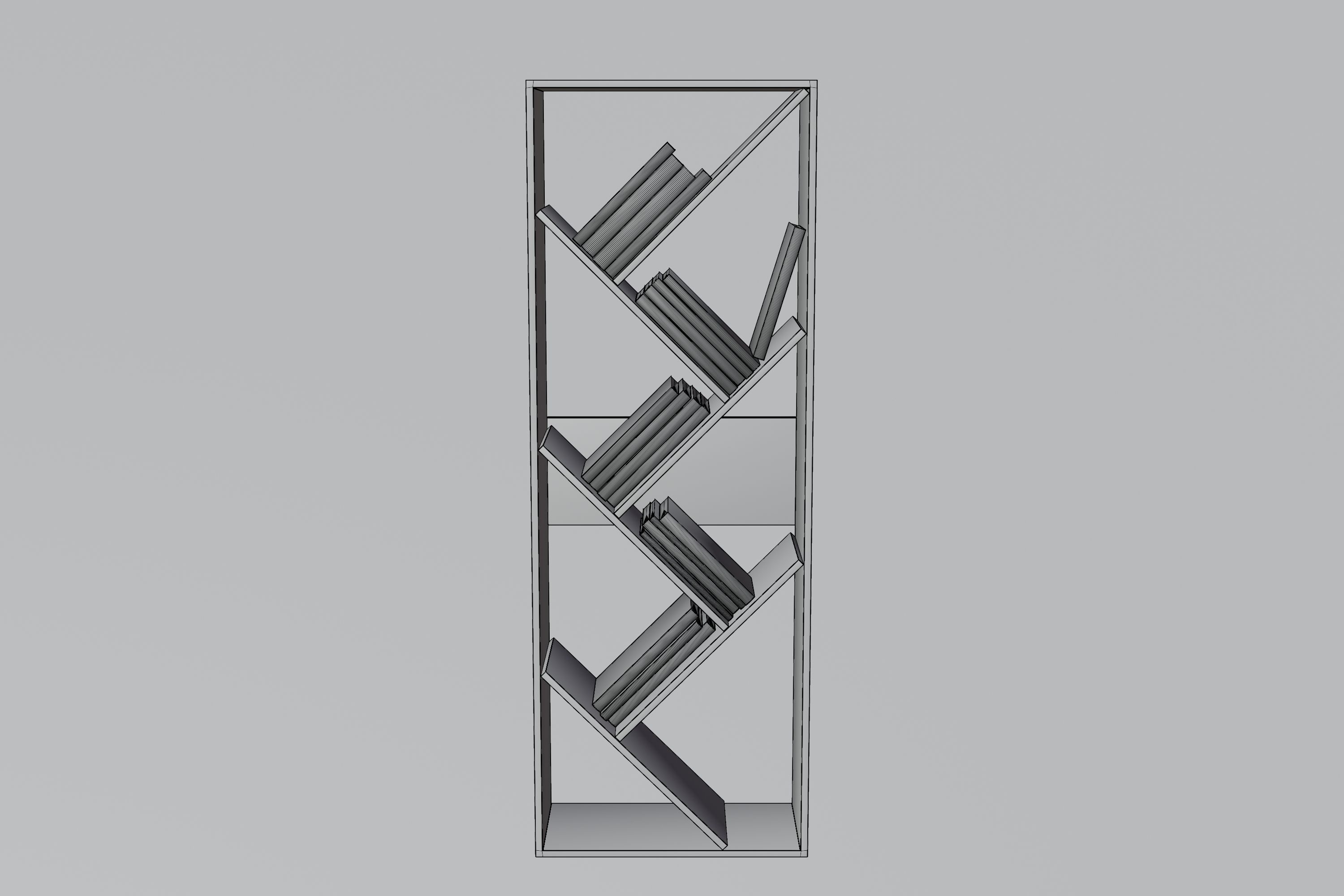 Shelves book shelf with books Low-poly 3D model_2