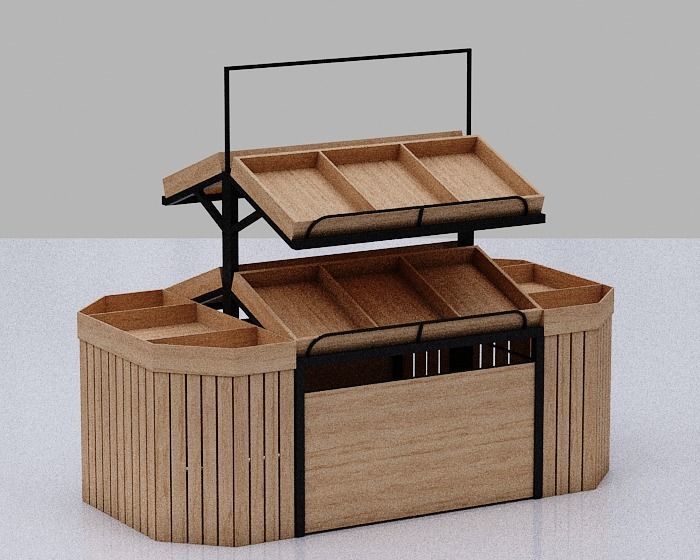 Stall model wooden display case with shelves and drawers Low-poly 3D model_1