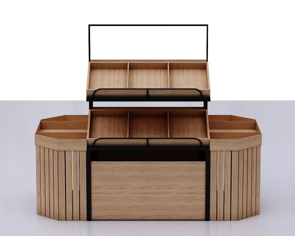 Stall model wooden display case with shelves and drawers Low-poly 3D model_0