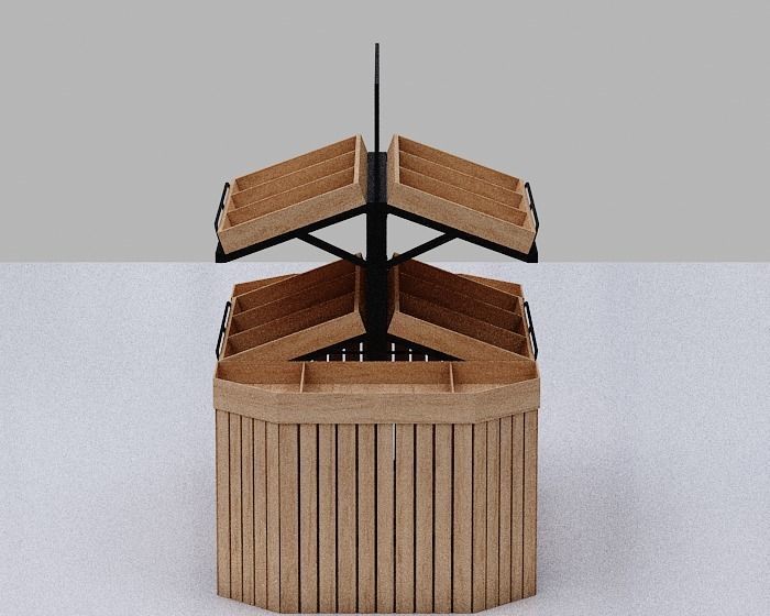 Stall model wooden display case with shelves and drawers Low-poly 3D model_3