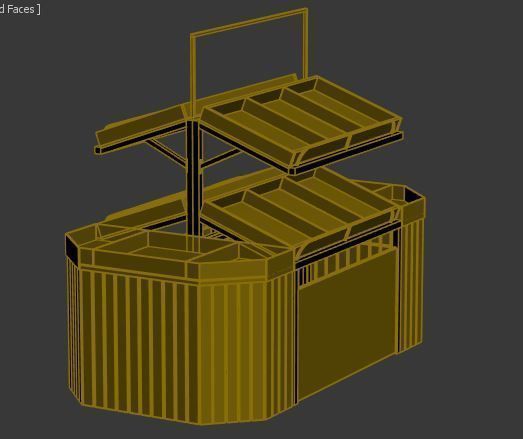 Stall model wooden display case with shelves and drawers Low-poly 3D model_6