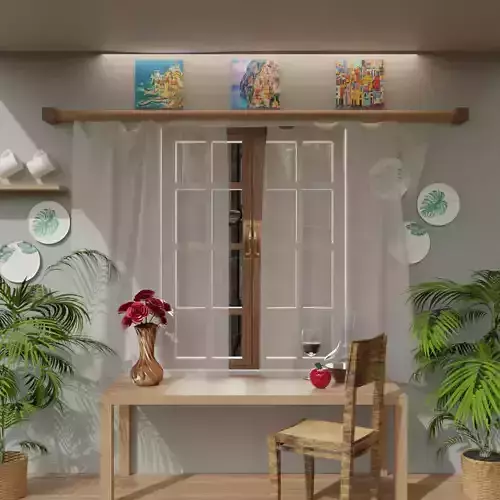 Italy room with wooden table and plants