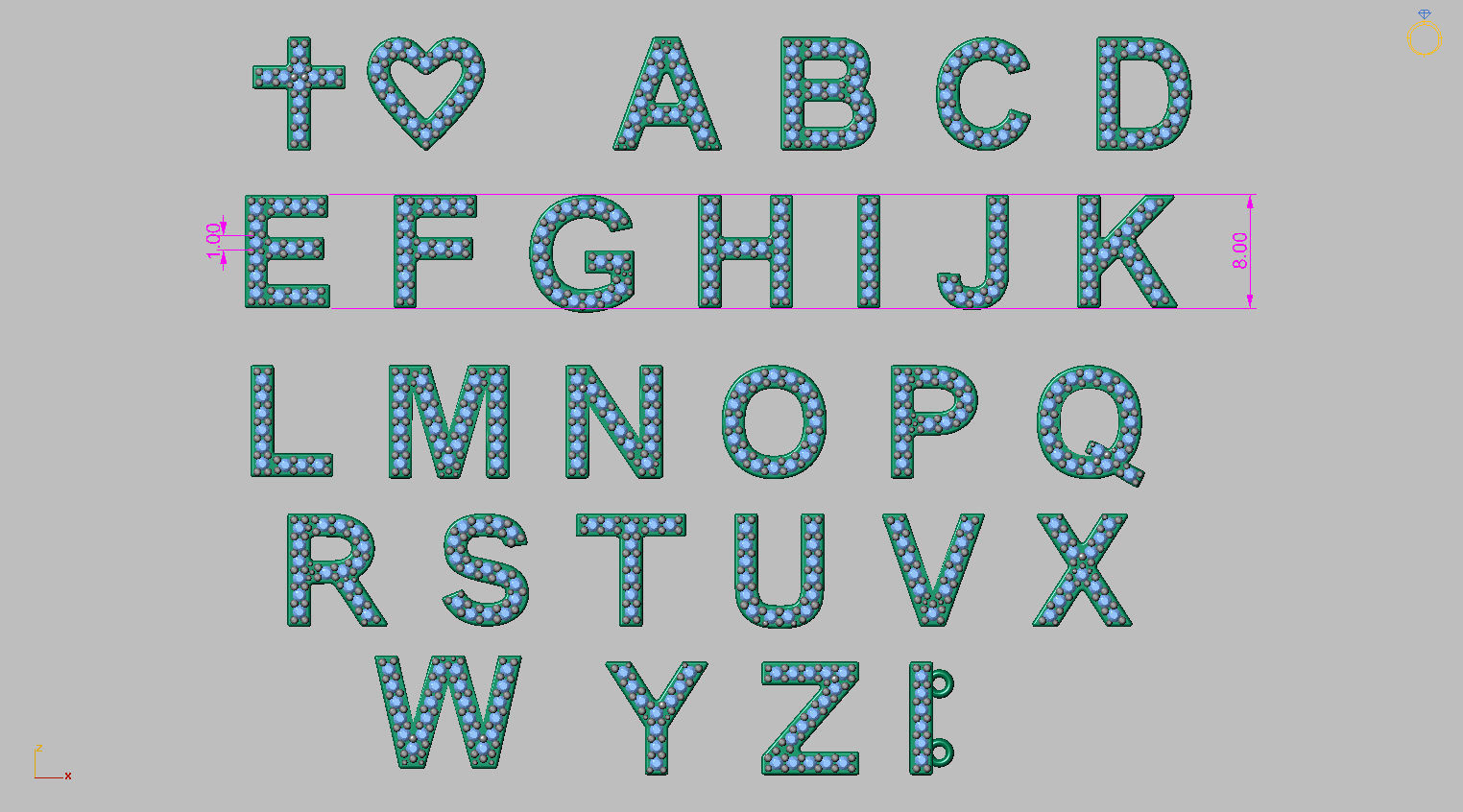 Alphabet Letters 8mm Gemstones 1mm more 3 models Bonus 3D print model_13