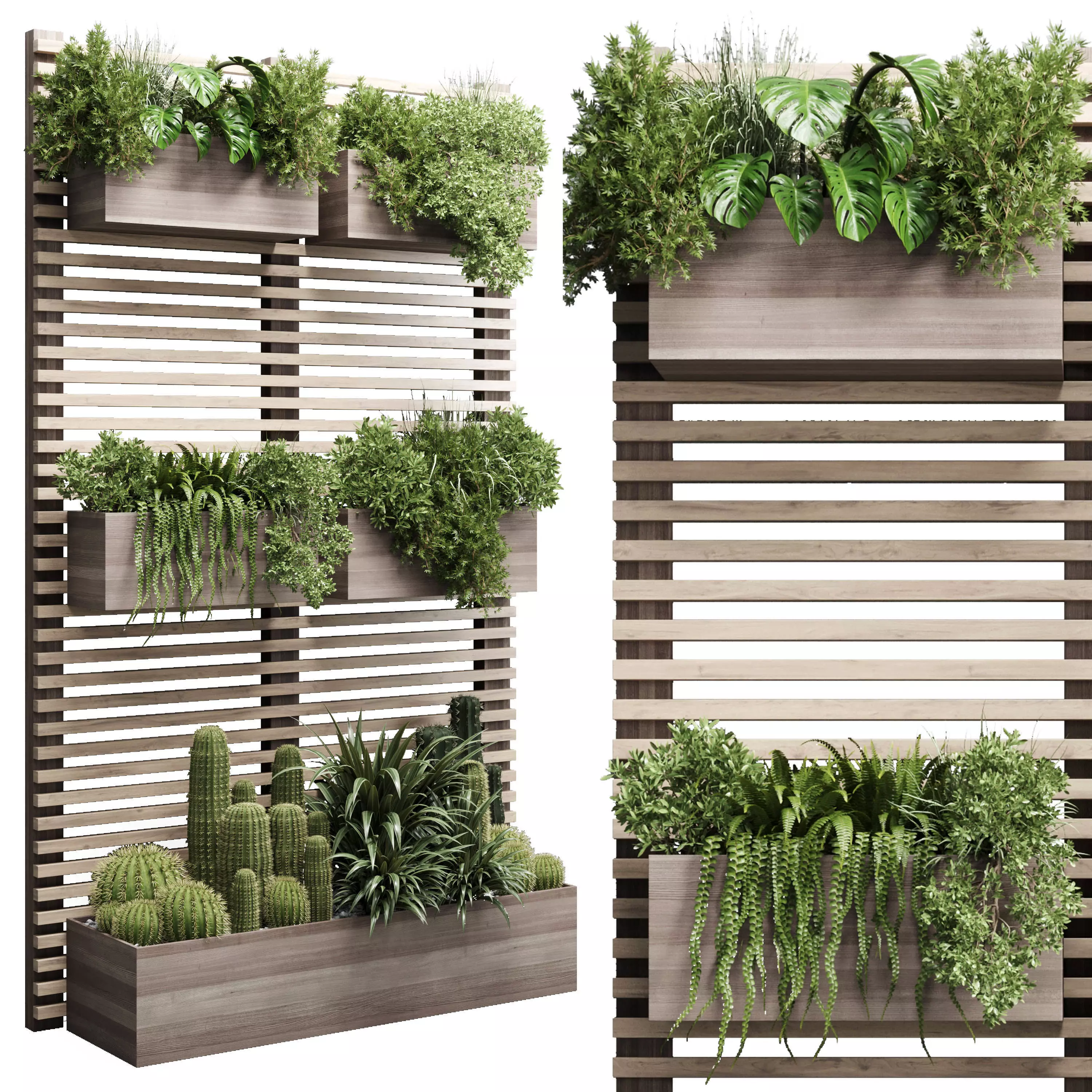 wooden stand garden wall decor with shelves for houseplnts 194 3D model