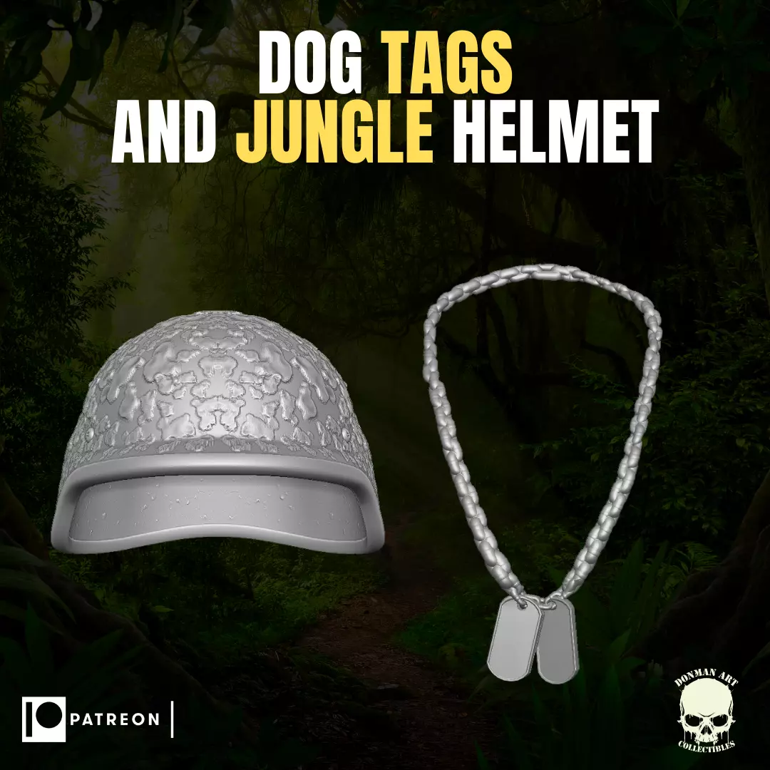 Dog Tags and Jungle Helmet for action figures 3D print model_0
